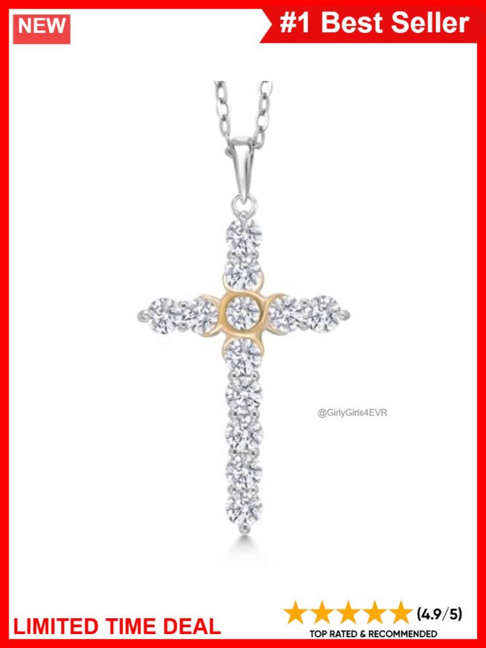 1.20 CTTW Lab Grown Diamond Cross Pendant Necklace 925 Sterling Silver 10K
